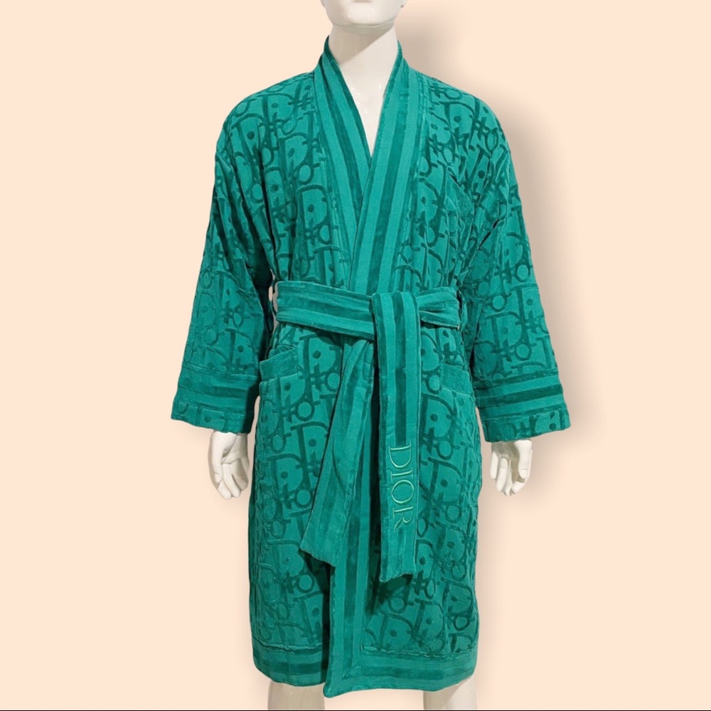 DIOR Oblique Bathrobe In Terry Cotton Jacquard Green (size M)